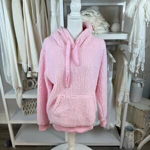 Pink Lily vegan Sherpa hoodie, sz. Large soft girl, cozy winter every day #4353